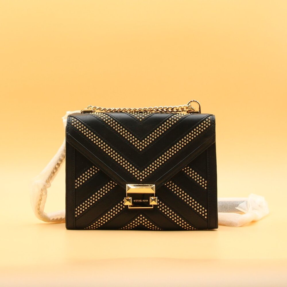 Michael Kors Whitney Medium Shoulder Bag-Black with Gold Embossed Design NWT